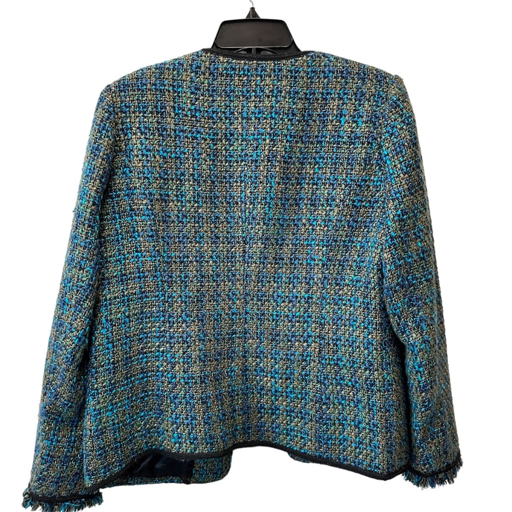 Vintage David Brooks Blue Green Tweed Fully Lined Cardigan Jacket Tassels Sz 8 - Picture 2 of 15